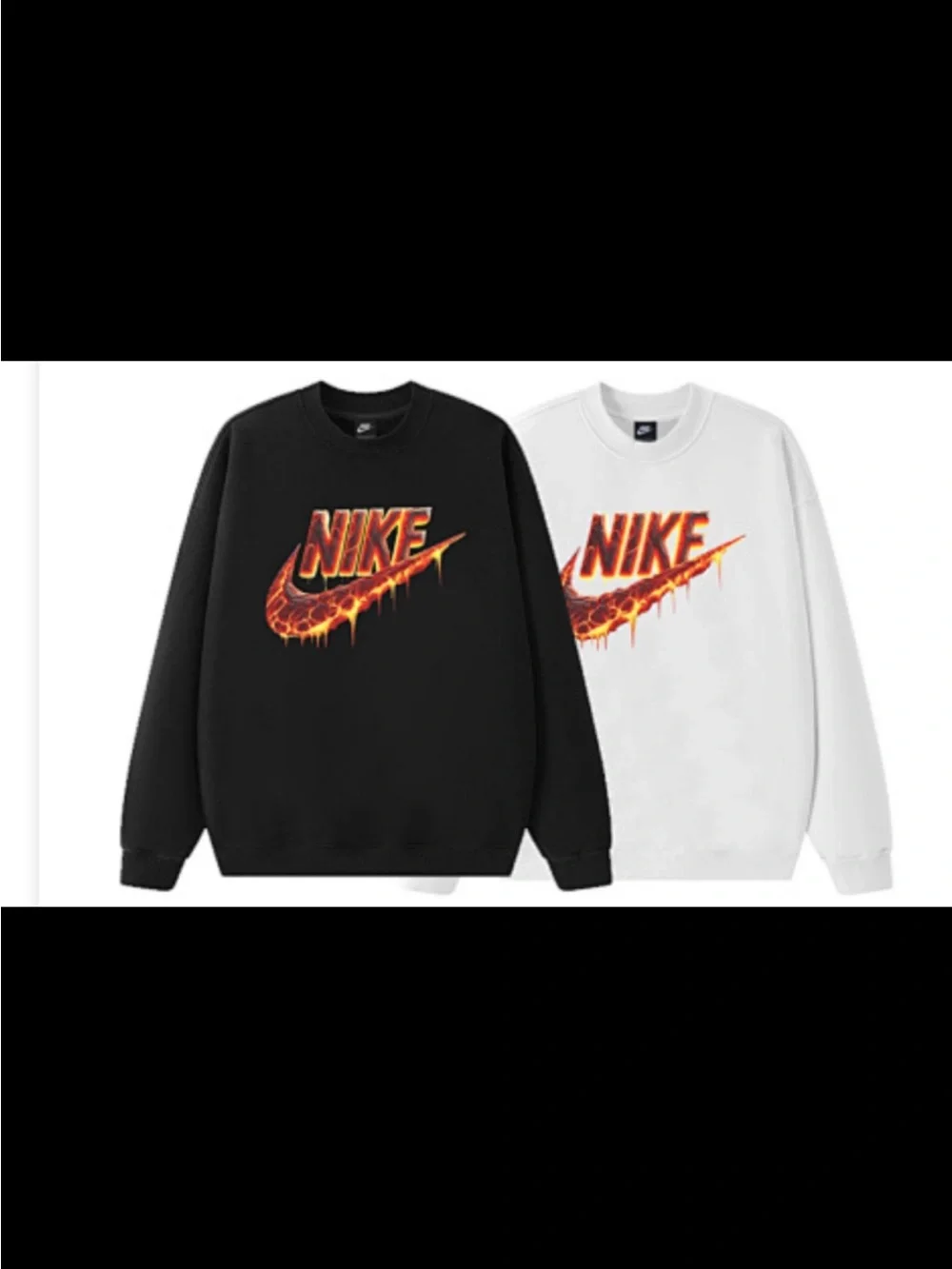 Nike Men’s Crewneck Sweater with Fiery Swoosh - Black & White